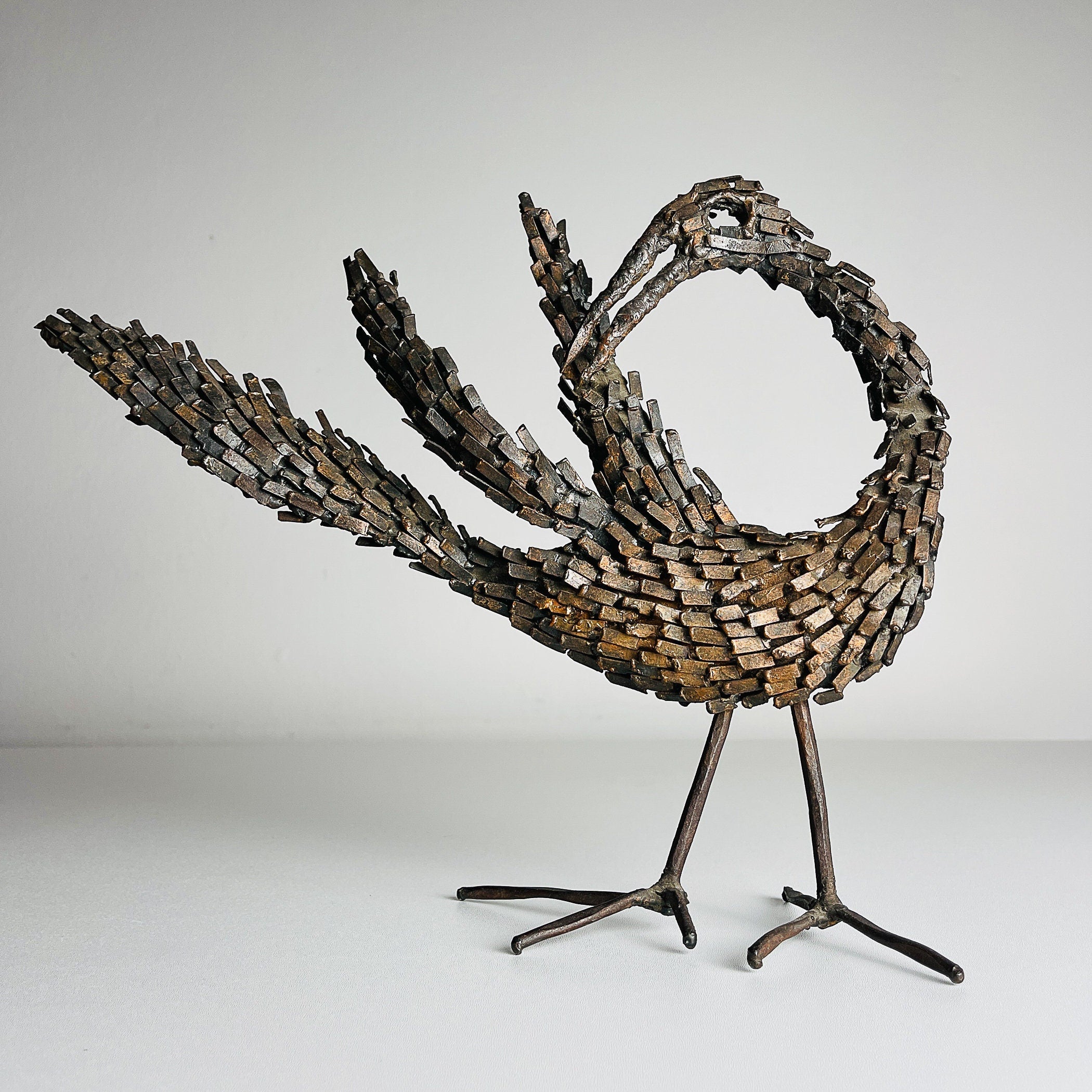 Vintage metal Brutalist sculpture Bird by Salvino Marsura, Italy 1957, Mid-century Modern