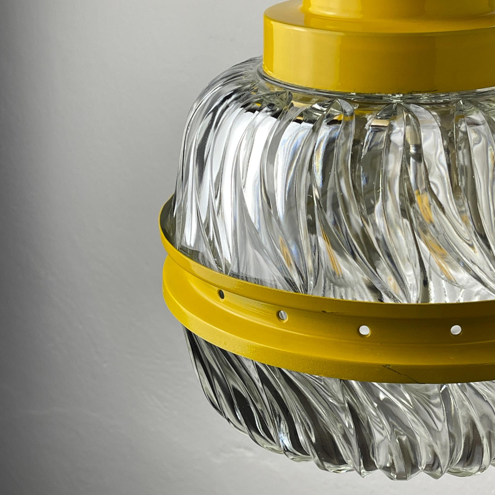 Mid-century yellow pendant lamp Italy 1960s Vintage Italian lighting Space Age