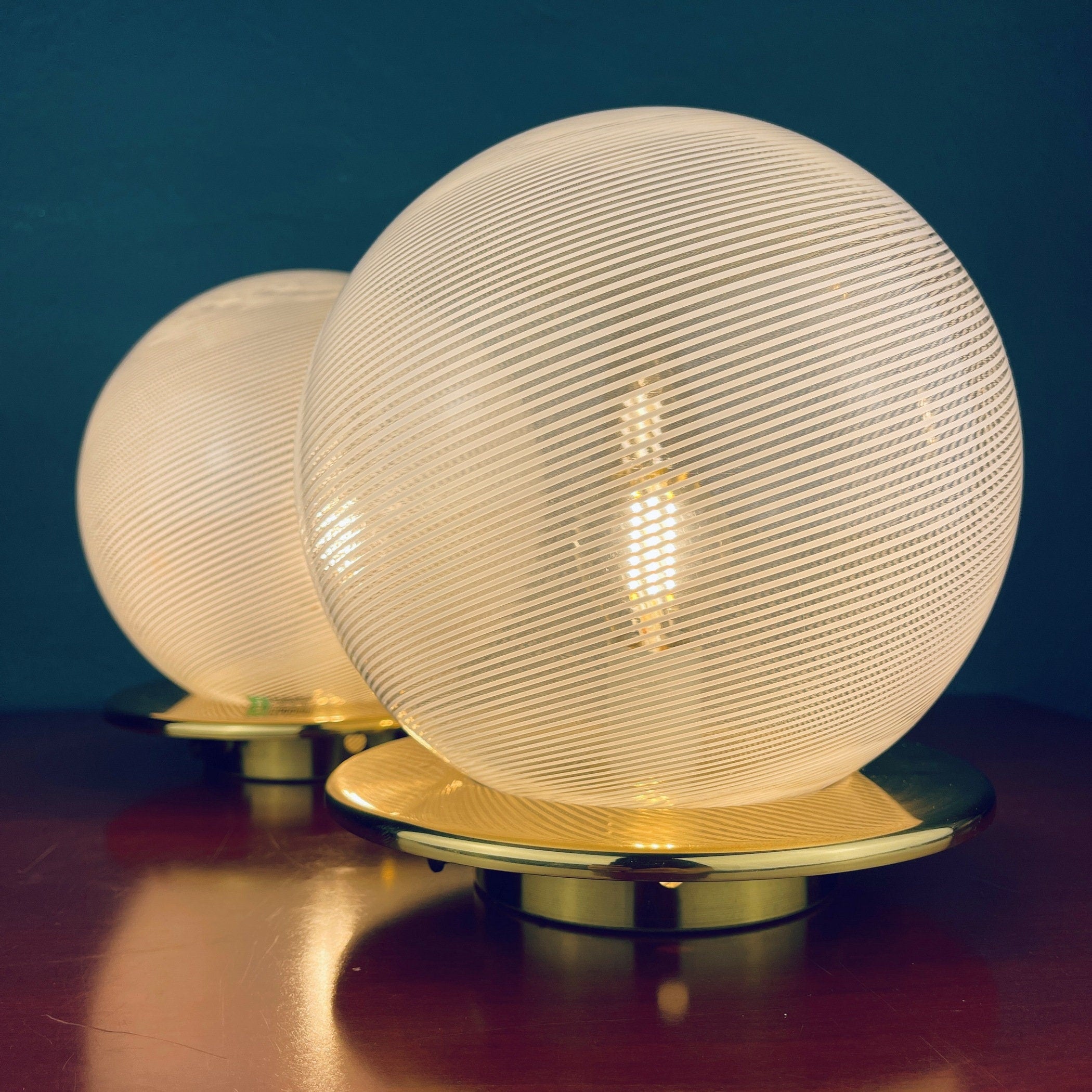 Vintage Murano Glass Table Lamps: F.Fabbian Italian Modern Sphere Set