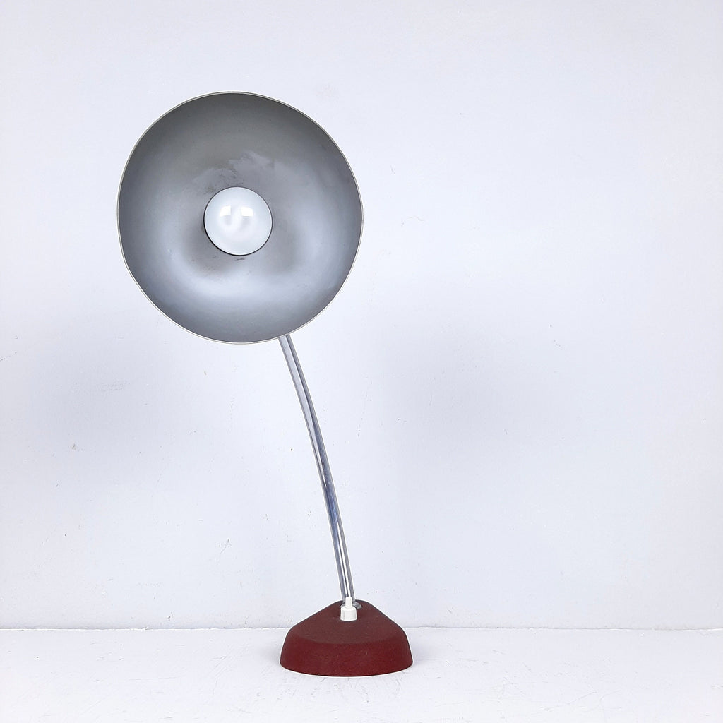 Vintage Burgundy Metal Desk Lamp: Italian Ministerial Lamp, 1950s
