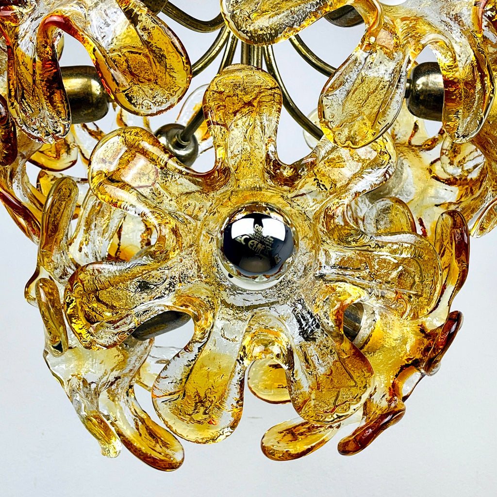 Vintage Amber Murano Glass Flower Chandelier - Mazzega Italian Lighting