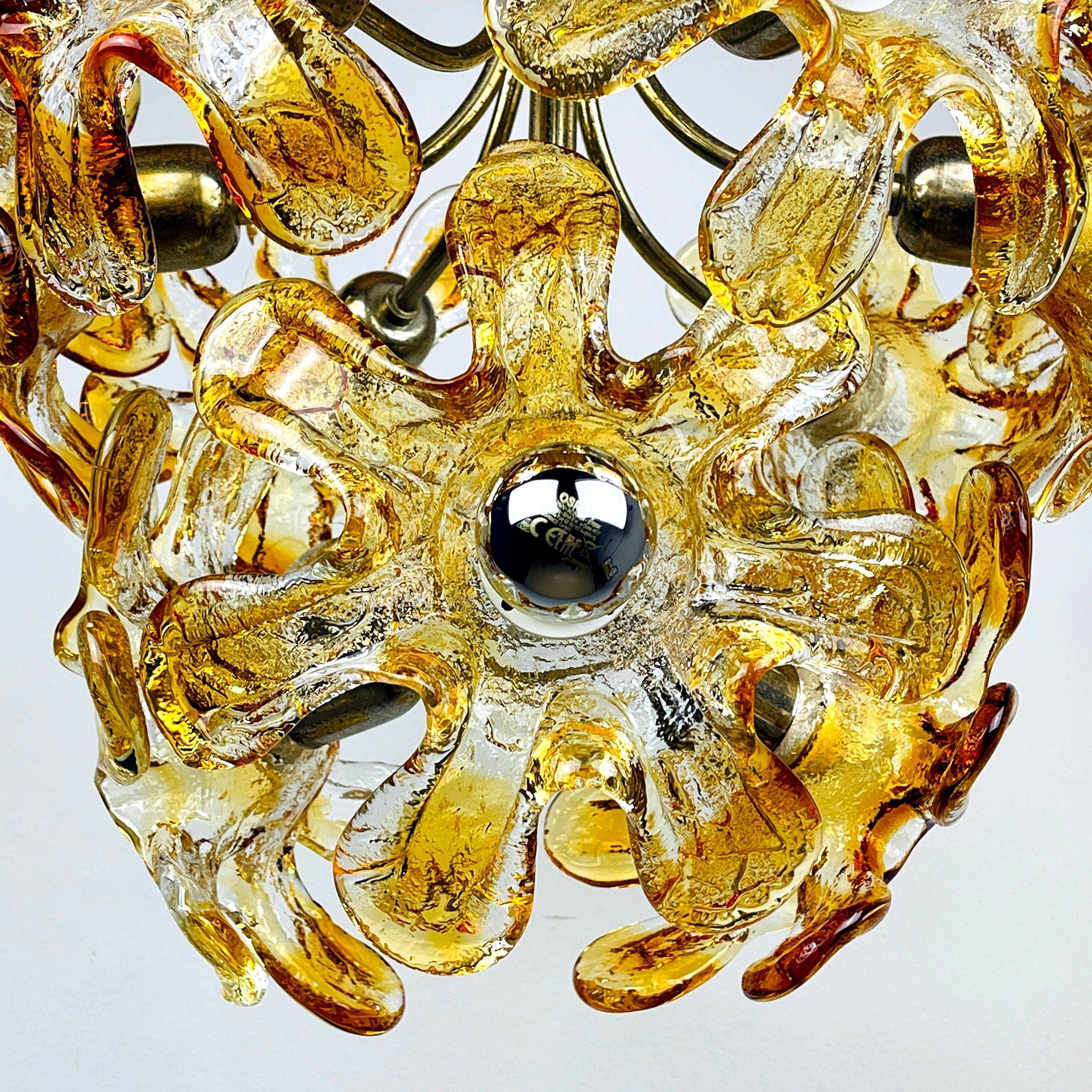 Vintage Amber Murano Glass Flower Chandelier - Mazzega Italian Lighting