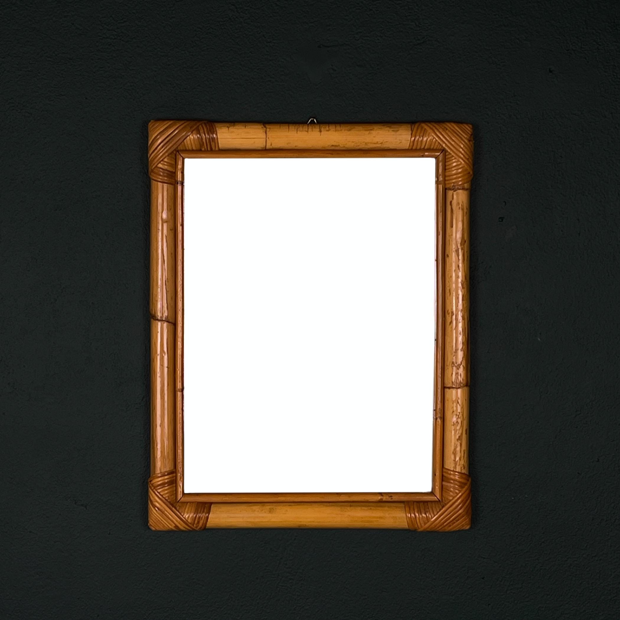 Mid-Century Bamboo Wall Mirror, Italy, 1960s, Vintage home decor