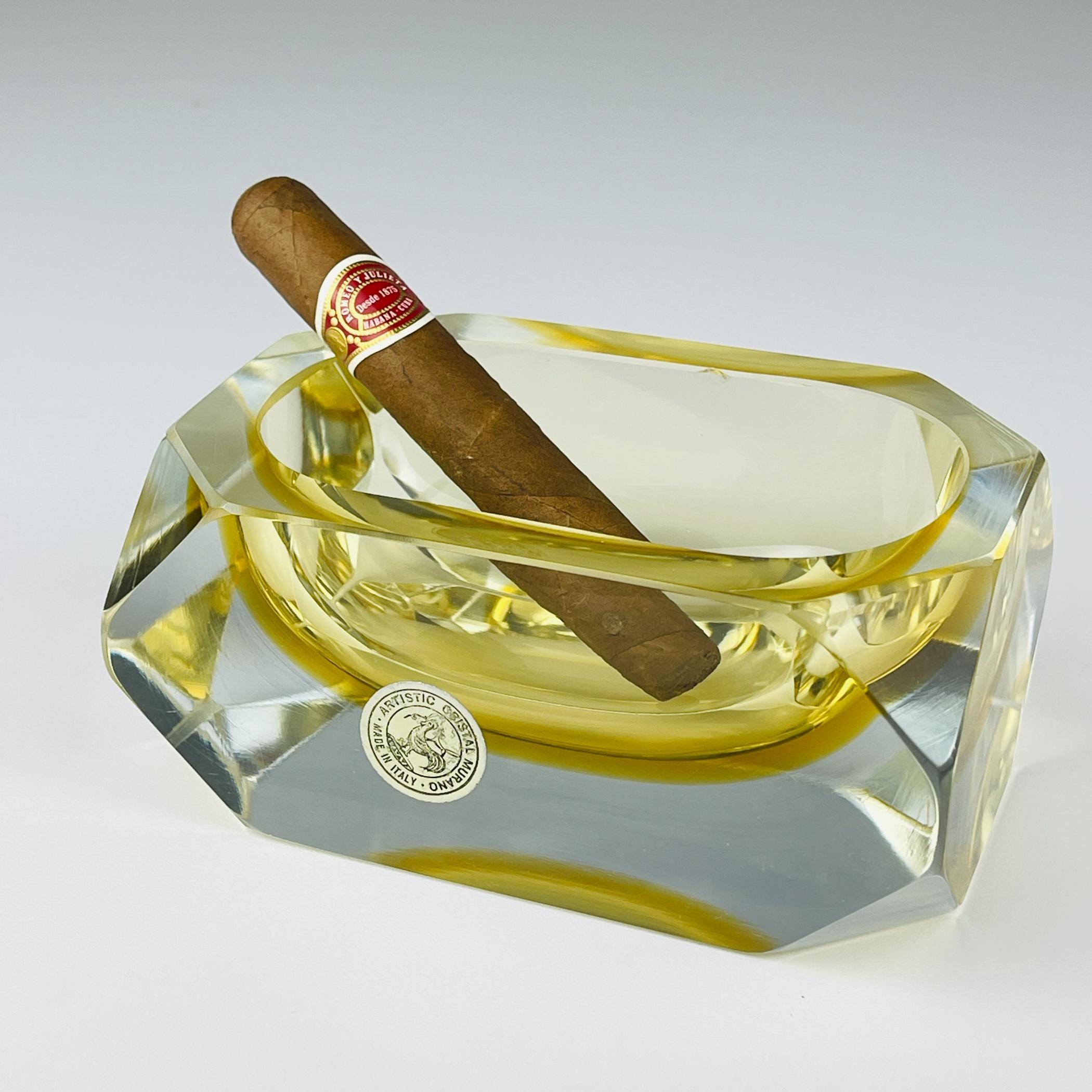 Original yellow murano glass ashtray by Bucella Cristalli Murano, Italy, 1970s, Vintage Home Decor