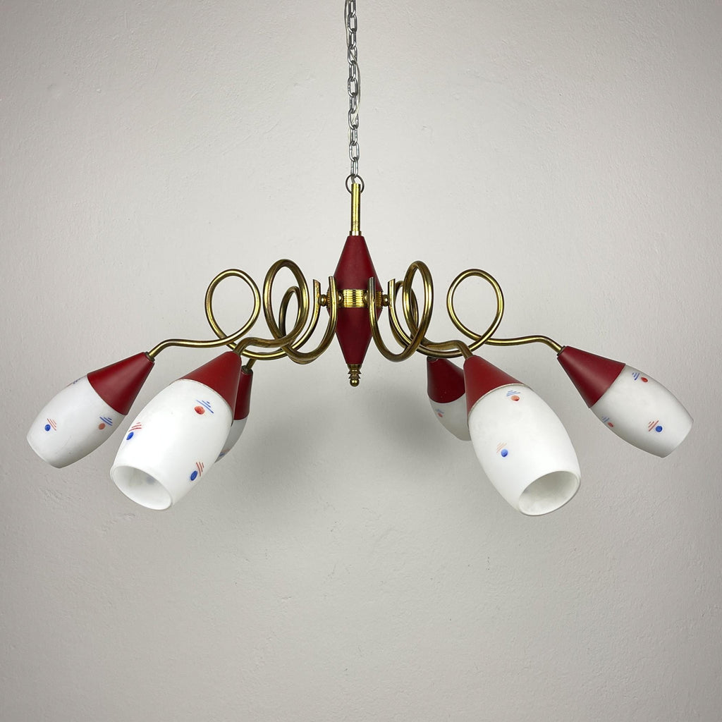 Vintage brass and murano glass chandelier by Stilnovo, Italy, 1960s, Italian Classic Design