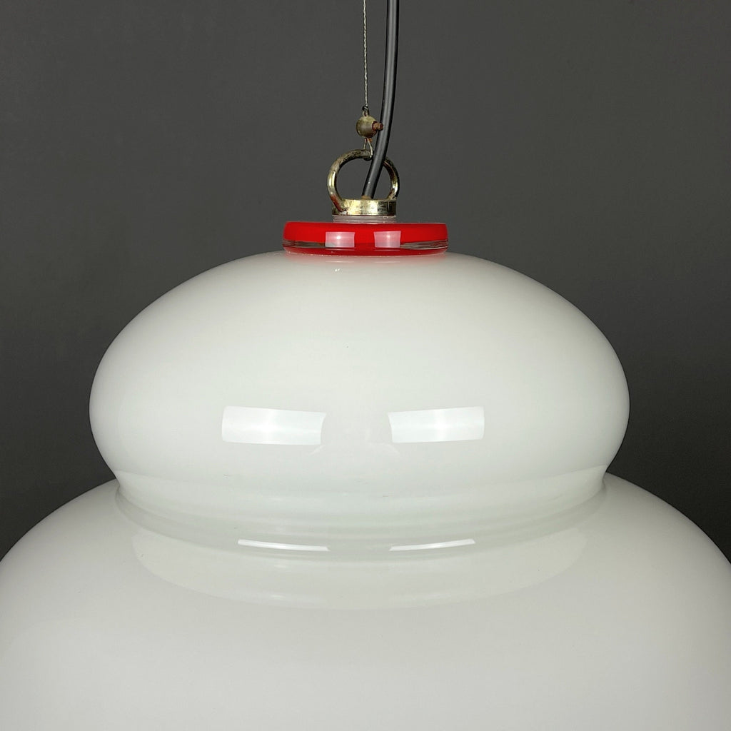 White murano pendant lamp XL chandelier Italy 1970s Mid-century italian modern lighting