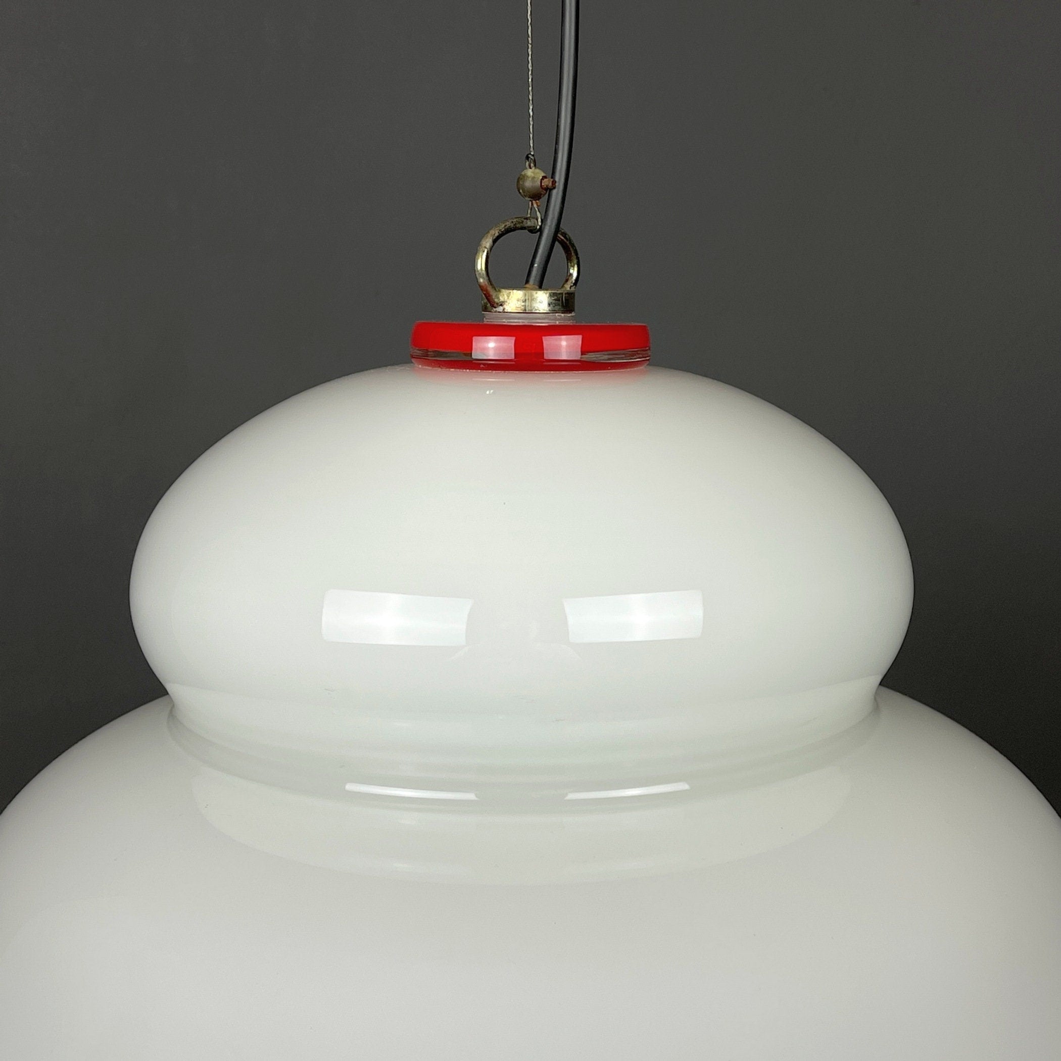 White murano pendant lamp XL chandelier Italy 1970s Mid-century italian modern lighting