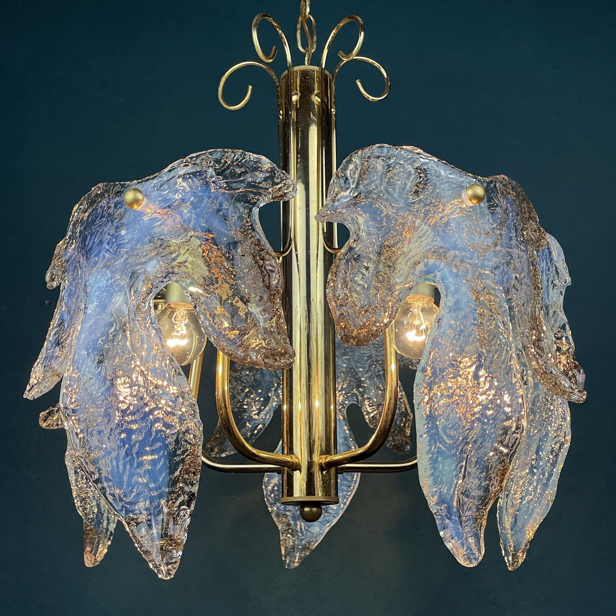 Vintage Murano Ice glass chandelier Italy 1970s Mid-century modern italian lighting