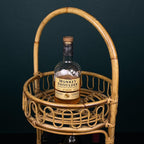 Vintage bamboo & rattan round service bar cart, Italy 1960s
