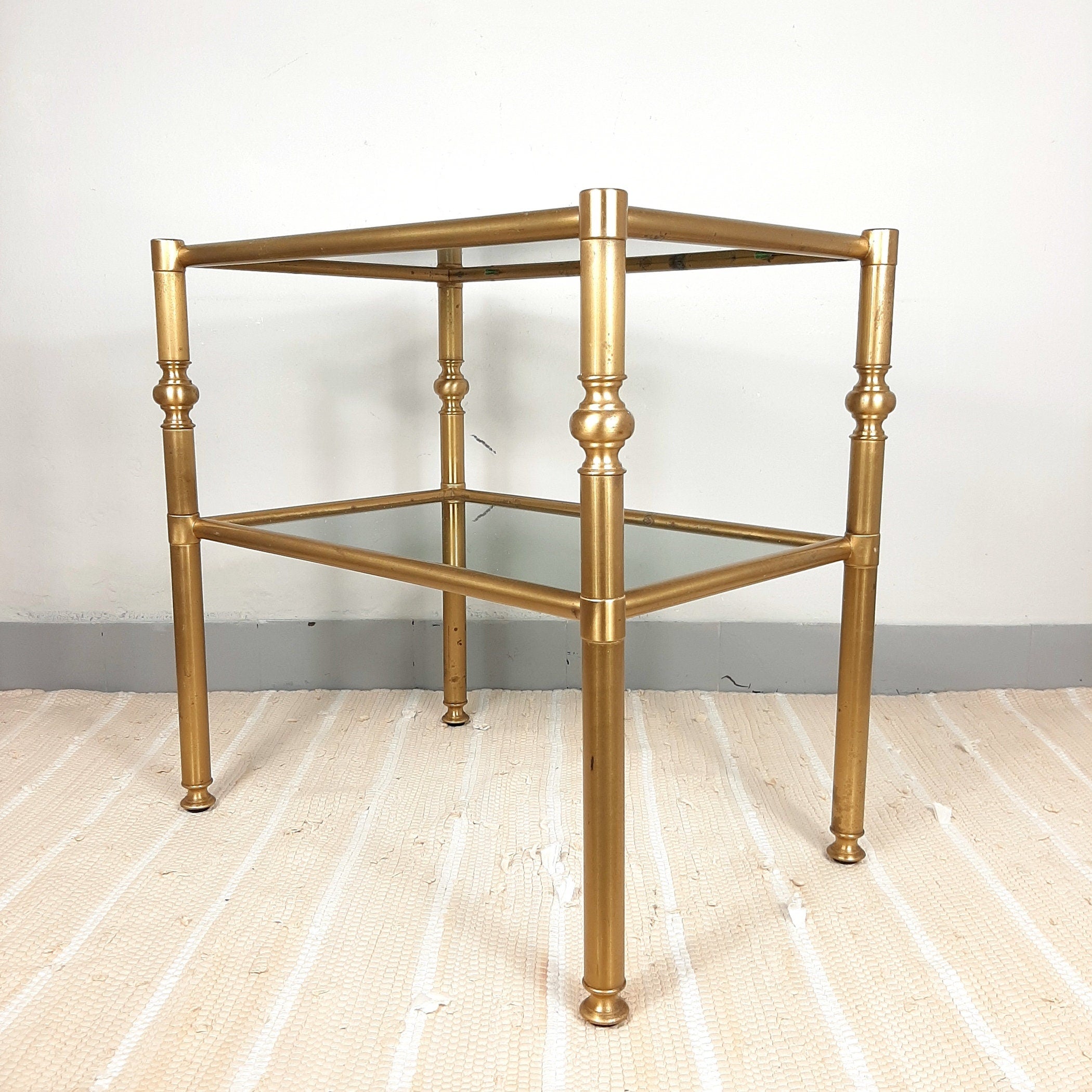 Vintage Smoked Glass & Brass Side Table: Italian Retro Decor