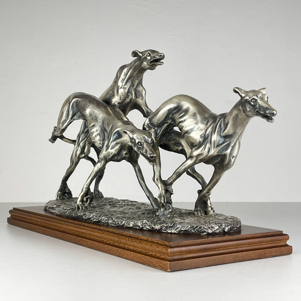 Vintage silver sculpture "Racing Greyhounds" by Angelo Schiavon, Italy 1960s
