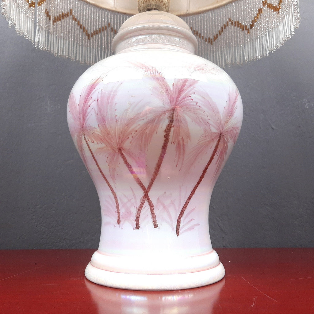 Vintage pearl ceramic table lamp Italy 1970s Retro lighting Mid-century modern