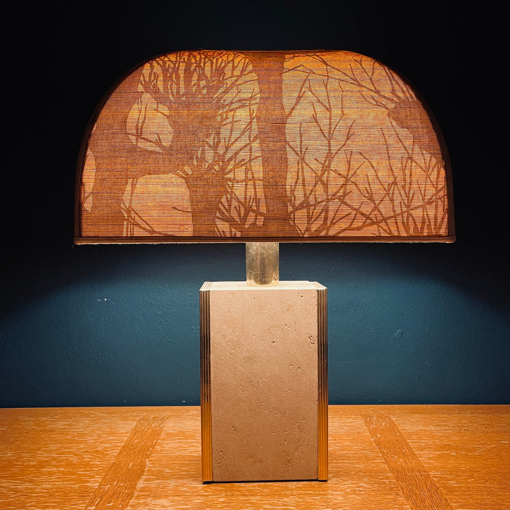 1970s Vintage Italian Travertine Marble Lamp with Brass Edge