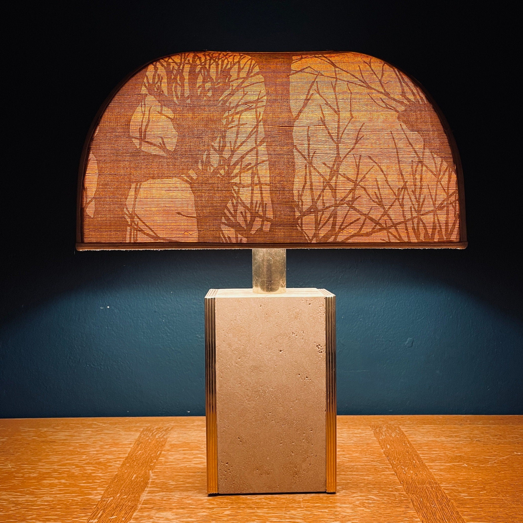 1970s Vintage Italian Travertine Marble Lamp with Brass Edge