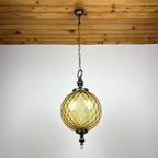 Vintage yelllow murano sphere ball pendant lamp Italy 1970s, Mid-century italian lighting