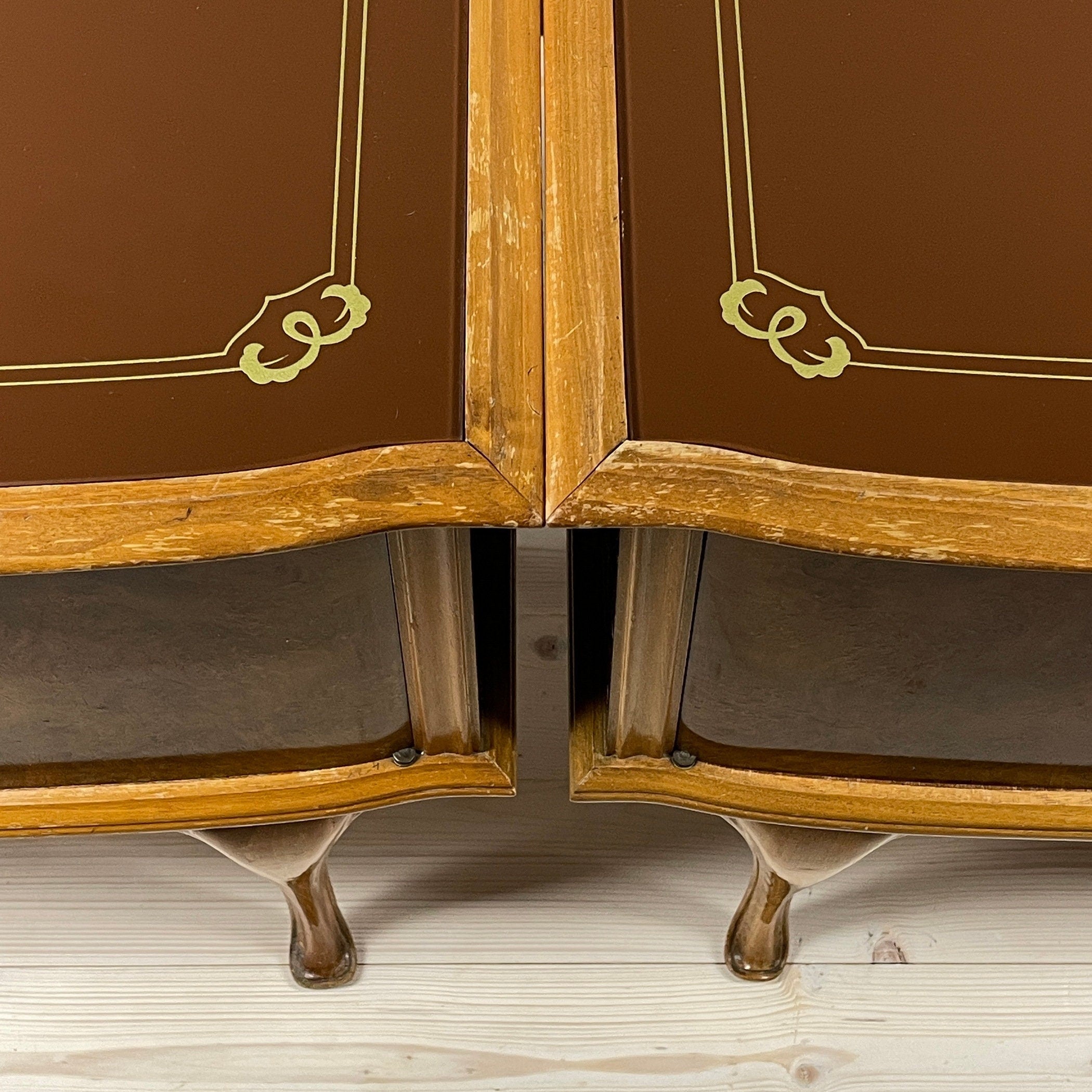 Pair of Vintage wood nightstands Italy 1950s  mid-century wooden bedside table