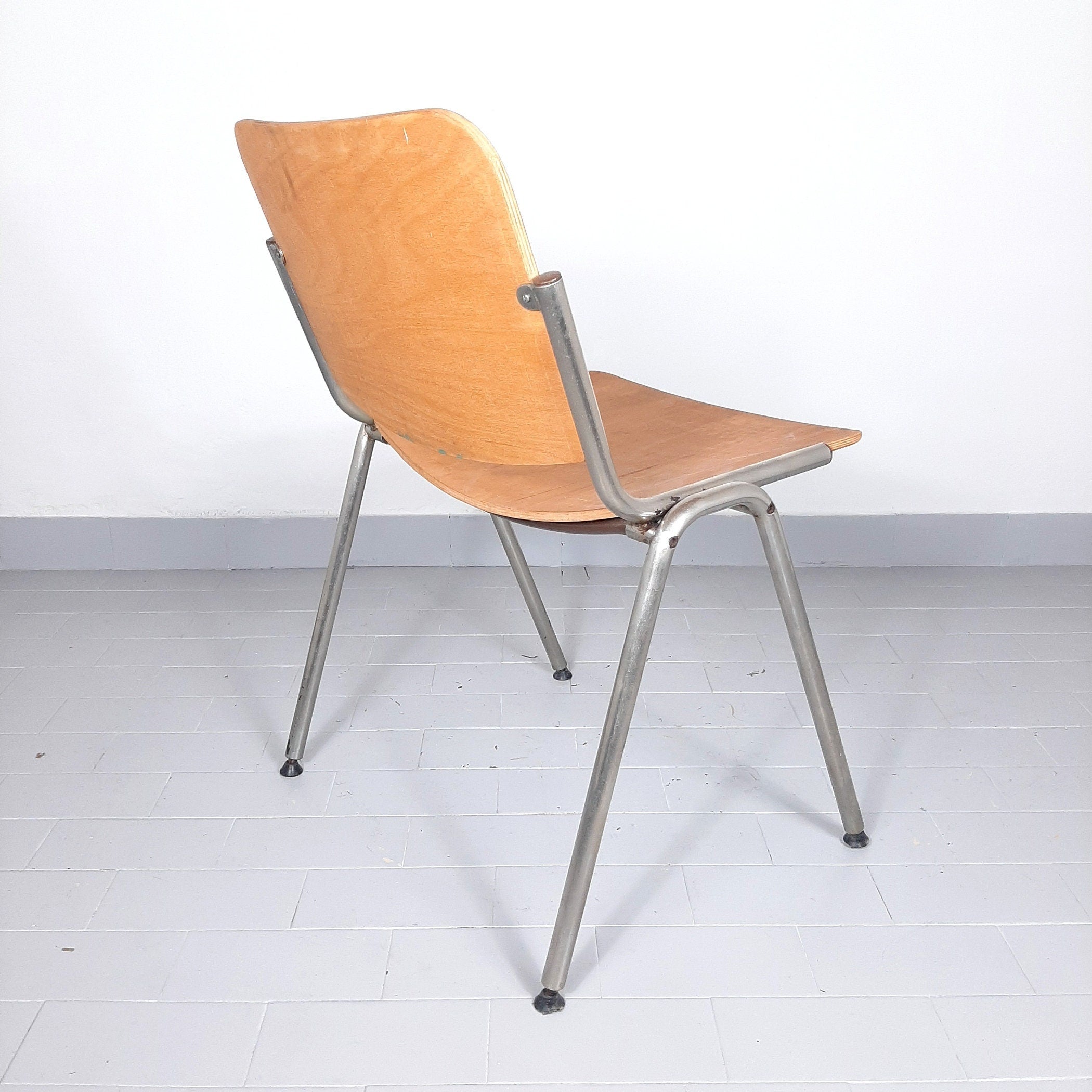 Retro desk chair from 80s Yugoslavia Stol Kamnik Plywood Metal Chrome Leg Retro office