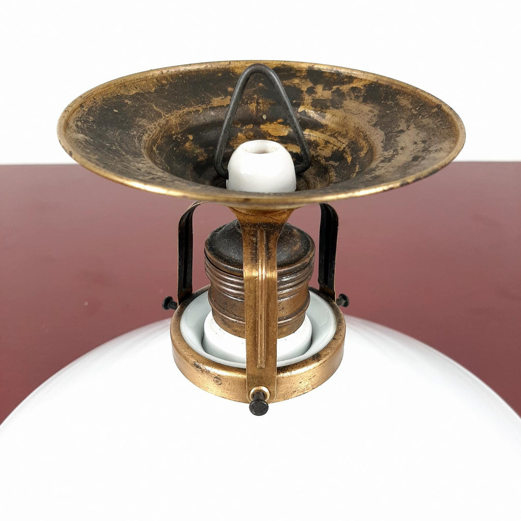 Vintage Small White Pendant Lamp, Italy 1940s