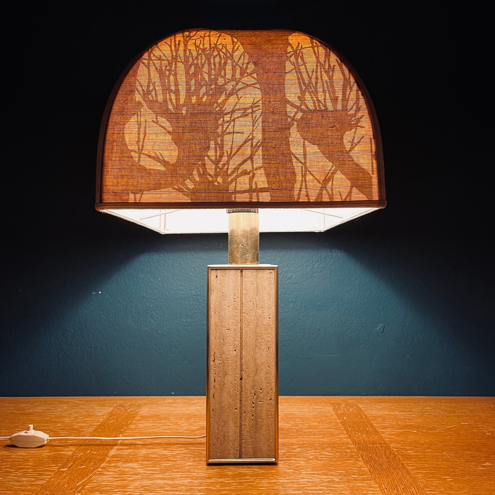 1970s Vintage Italian Travertine Marble Lamp with Brass Edge