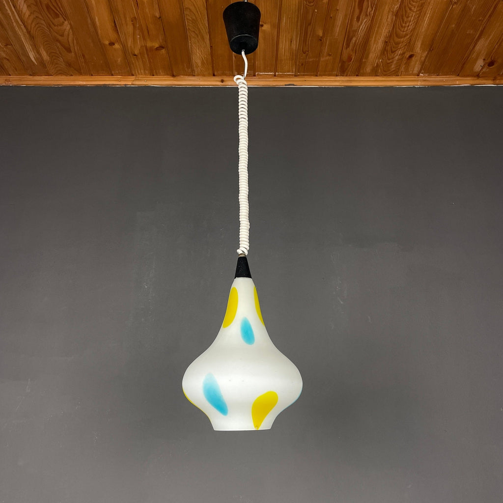 Mid-century multicolor opaline murano glass pendant lamp by Stilnovo Italy 1950s