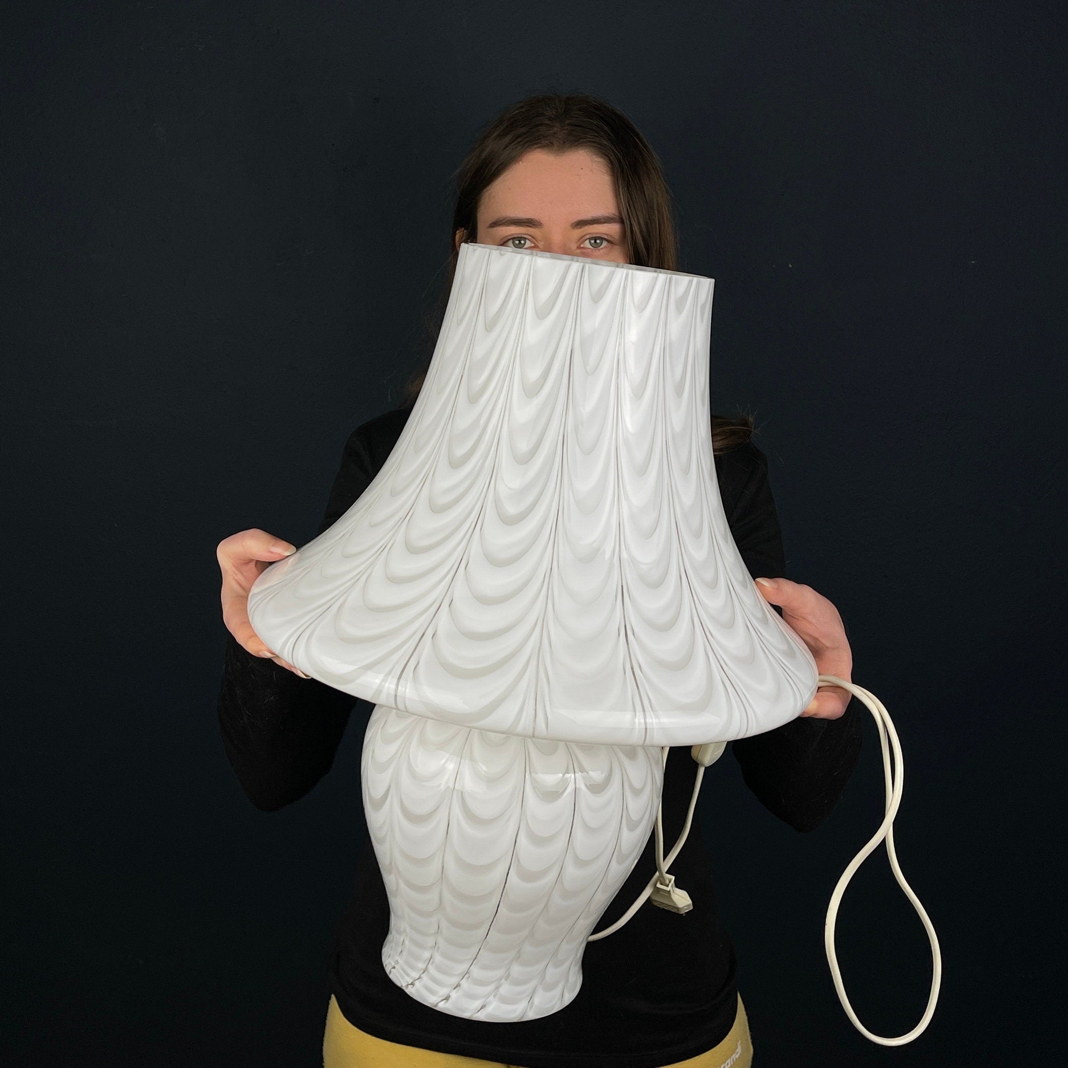 Large Classic white murano table lamp Mushroom Italy 1970s Italian Modern Retro home decor