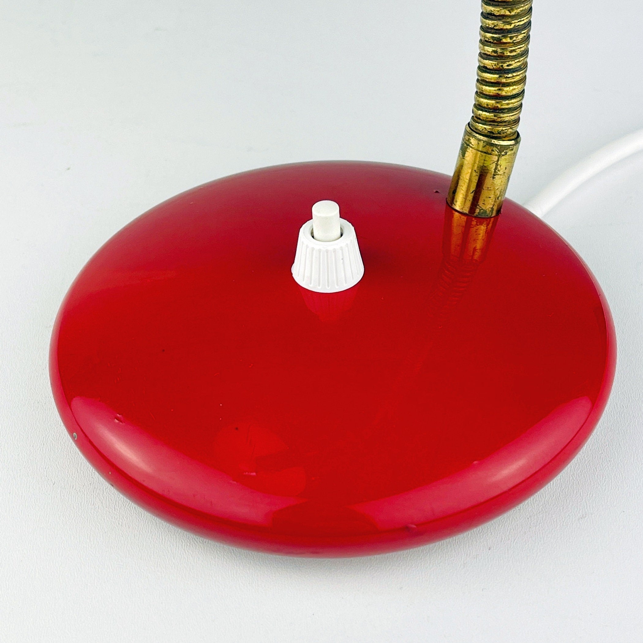 Mid-century red desk lamp Italy 1970s Vintage gooseneck lamp
