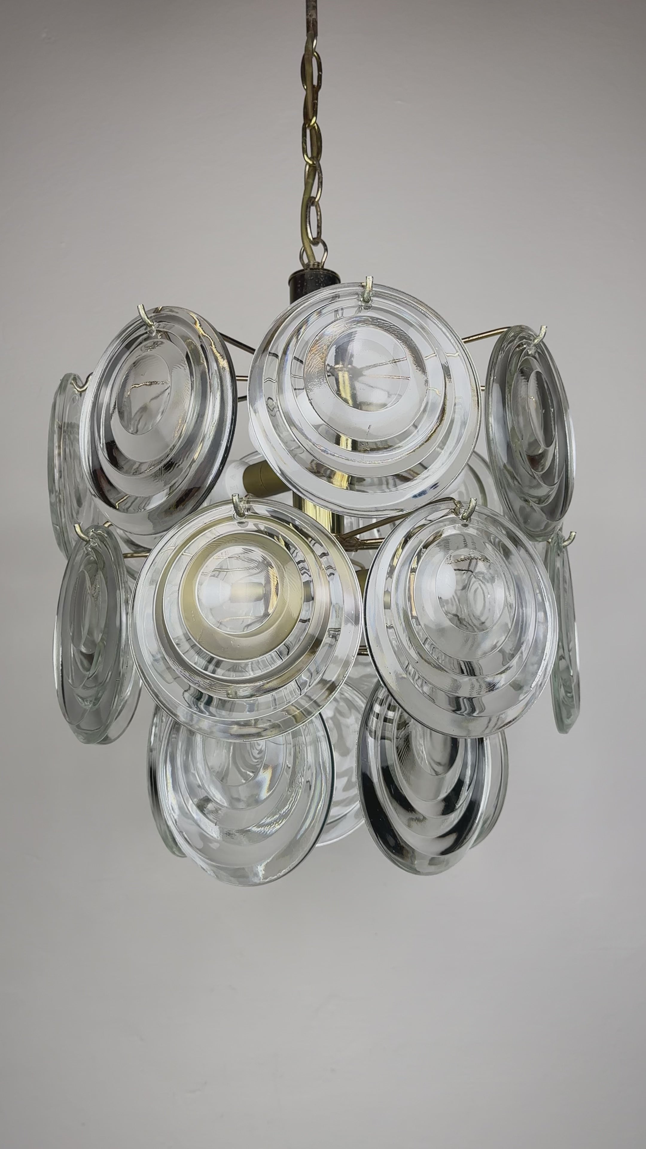 Vintage glass disc chandelier, Italy 1970s
