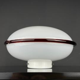 Vintage murano glass ceiling or wall lamp Italy 1980s White and Ruby Ronda UFO Space age Retro Italian design lighting