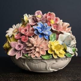Bassano ceramics Basket with flowers Italy 1950s Vintage home decor Porcelan flowers