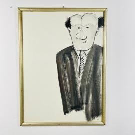 Vintage Caricature Portrait, watercolor on paper, Italy, 1983