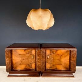 Pair of Vintage wood nightstands Italy 1950s Art deco wooden bedside table
