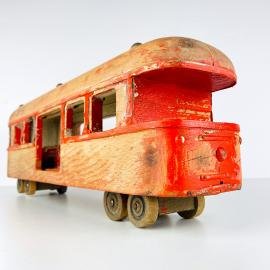 Vintage wood toy Railway Carriage Italy 1950s Home decor Large old toy