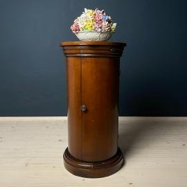 Vintage wood oval pedestal cabinet Italy 1970s mid-century wooden bedside table