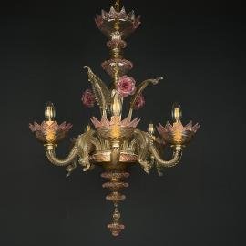 Murano chandelier Italy 1980s Pink and clear Italian home decor
