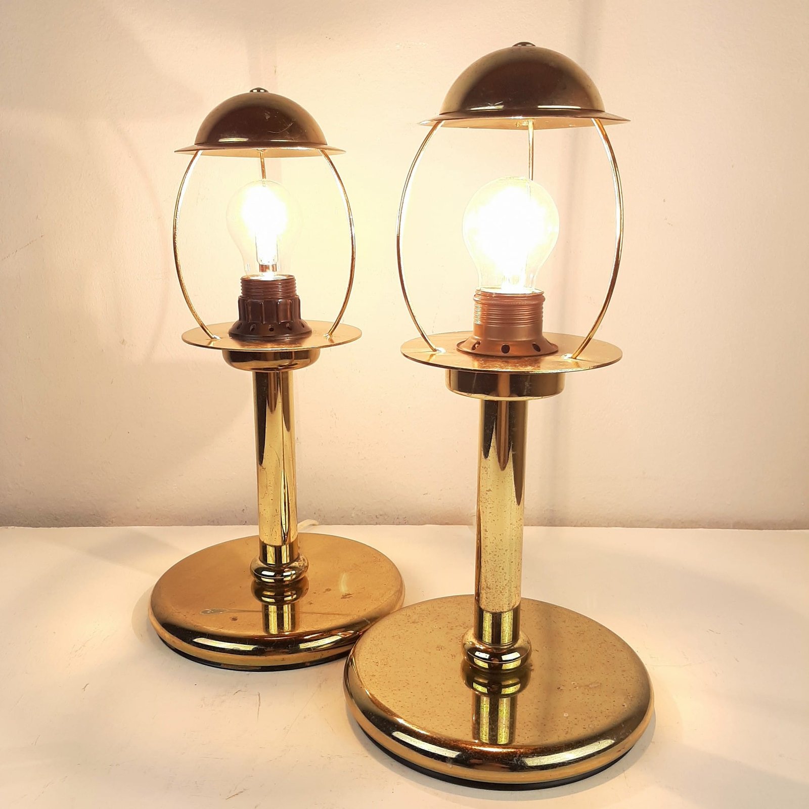 Pair of retro gold metal table lamp Sijaj Hrastnik Yugoslavia 1970s