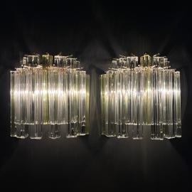 Murano wall sconces Crystal Prism Italy 1970s Set of 2 Mid-century italian modern Home decor