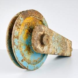 Large vintage blue pulley Yugoslavia 1950s Industrial Home Decor Retro Loft Steel Rope Pulley