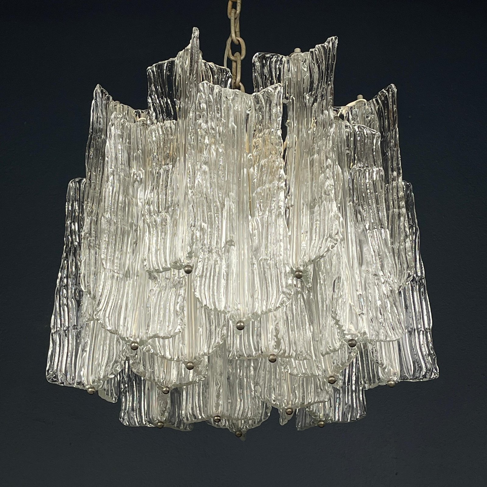 Mid-century murano glass chandelier Eliche by Venini Italy 1960s