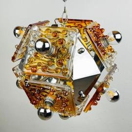 Mid-century amber Murano chandelier by AV Mazzega Italy 1970s Space age Sputnik atomic design Vintage italian lighting
