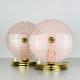 Pair of 2 vintage night table lamps Italy 1950s Mid-century modern Space age light UFO table lamps