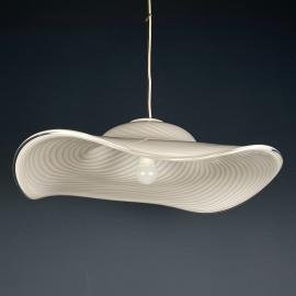 Vintage swirl white murano glass pendant lamp, Italy 1970s