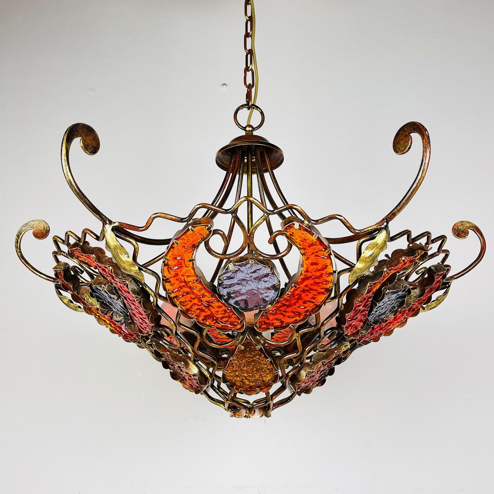 Metal and murano glass chandelier by MM Lampadari Italy 1990s
