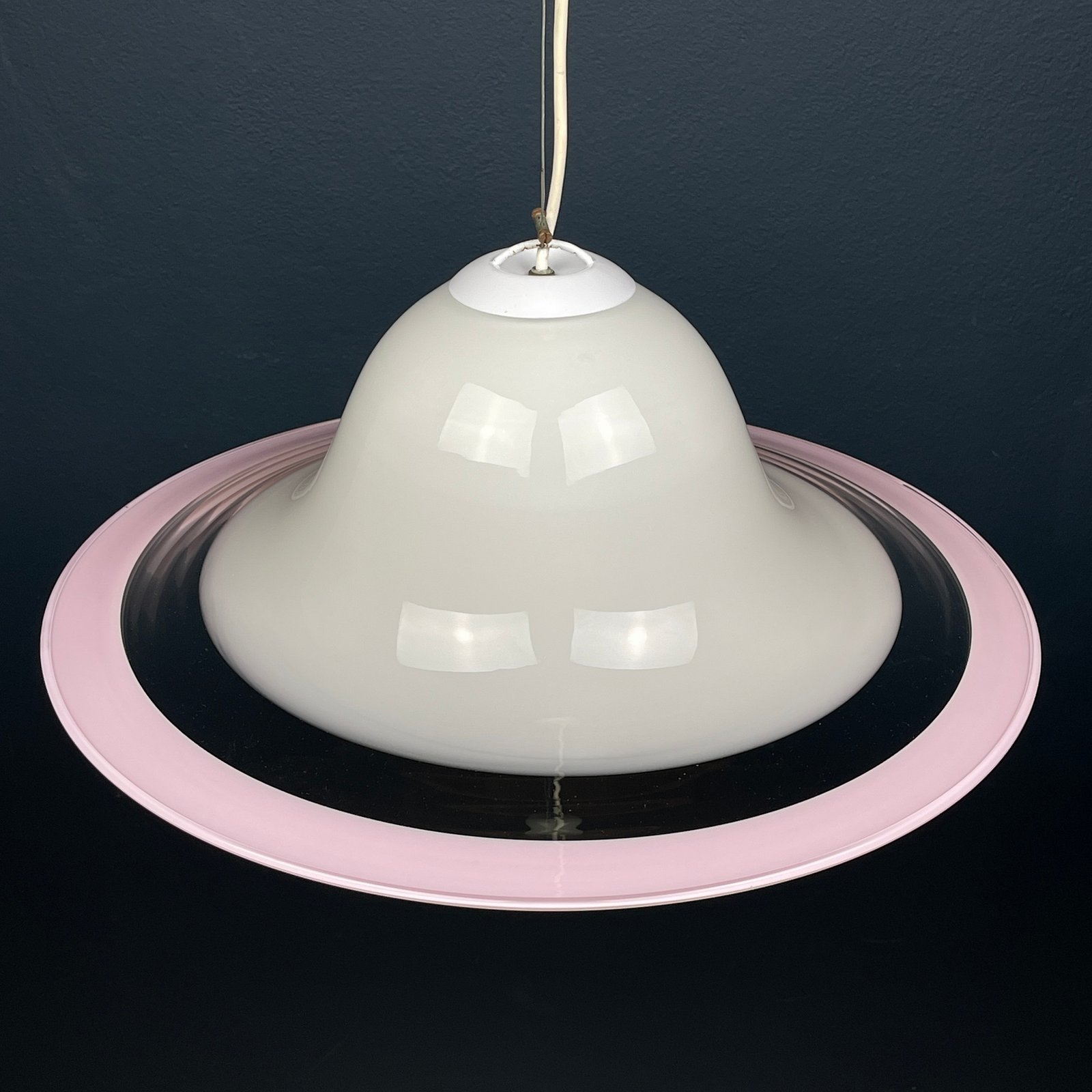 Murano glass white and pink pendant lamp Italy 1970s