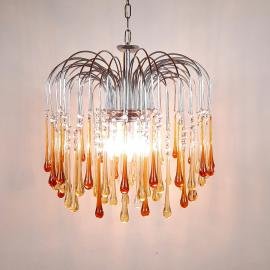 Vintage Murano Glass Drops Chandelier by Paolo Venini '60s Italy Yellow Caramel pendant lamp
