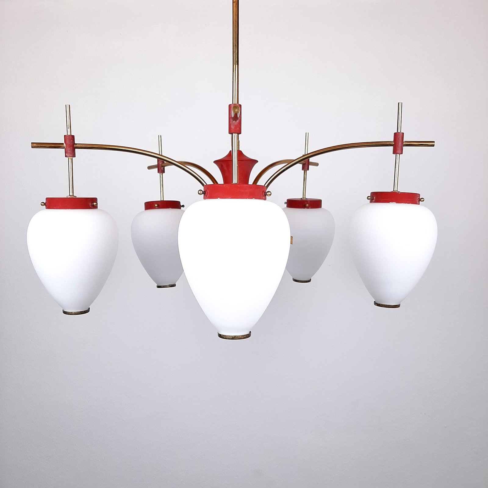 Mid-century red pendant lamp from Stilnovo Italy 1960s Art Deco
