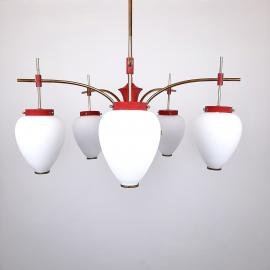 Mid-century red pendant lamp from Stilnovo Italy 1960s Art Deco