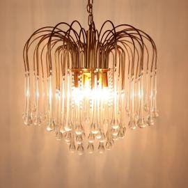 Vintage large Murano glass drops chandelier by Paolo Venini Italy '60s Clear Gold
