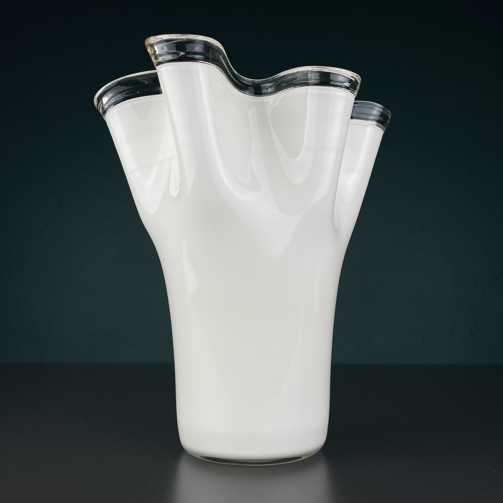 White murano glass vase, Italy 1970s