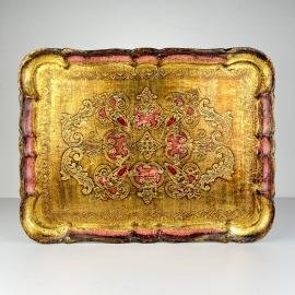 Vintage Wooden Florentine Gilt Tray, Italy 1960s