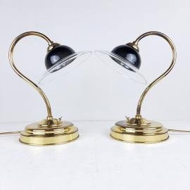 Pair retro night light Italy 1990s gold table lamp space age mid-century lighting